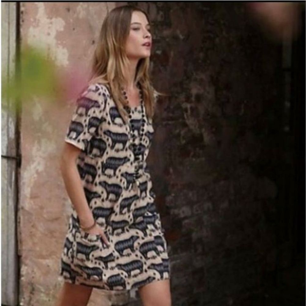 Anthropologie MAEVE Zola Bear Animal Printed Pattern Dress with Pockets